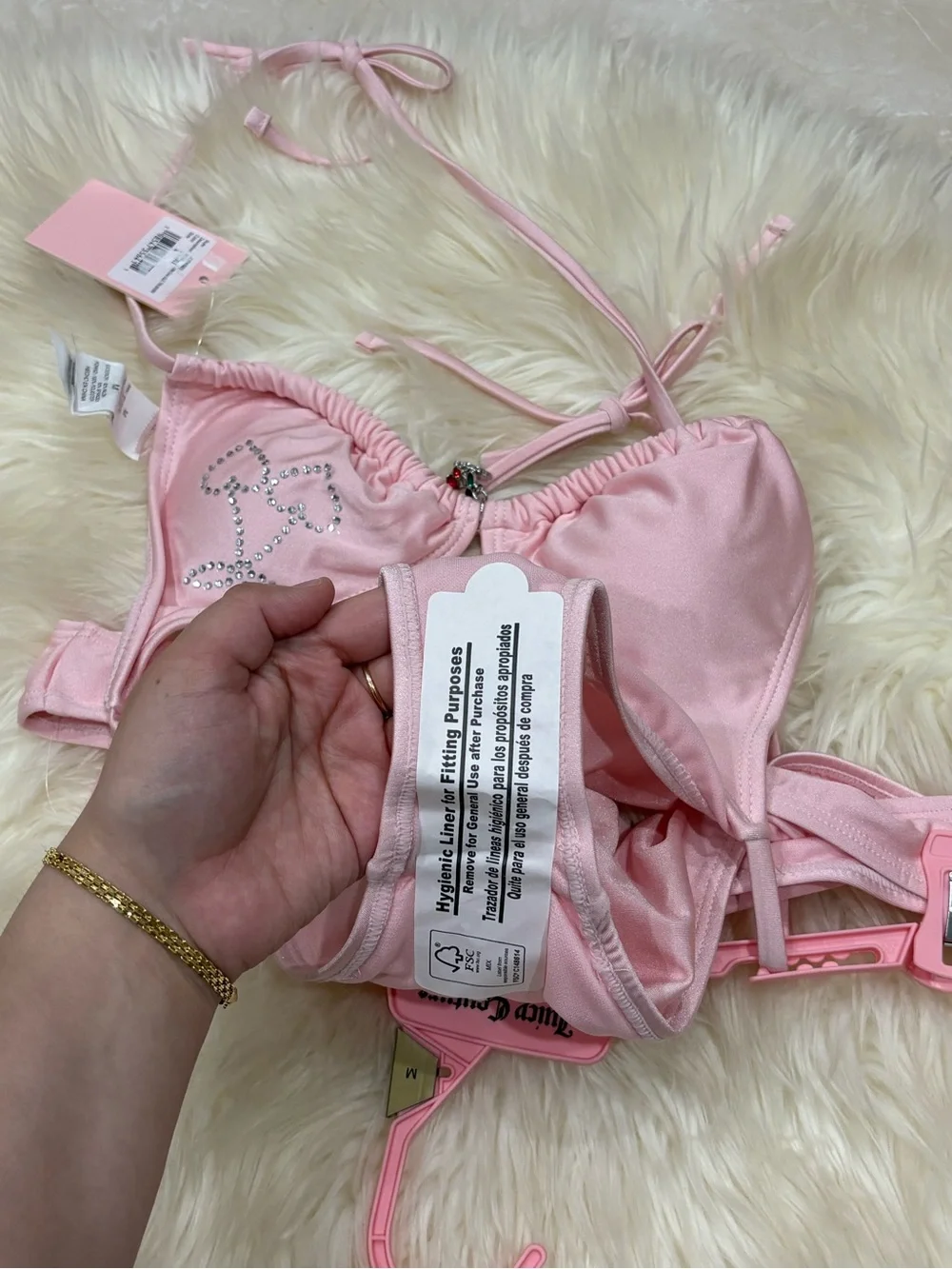 Juicy Couture Light Pink Rhinestone Charm Triangle Bikini
